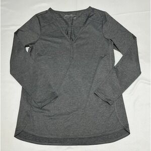 Eddie Bauer Shirt Womens Medium Gray V-neck Athleisure Running Activewear
